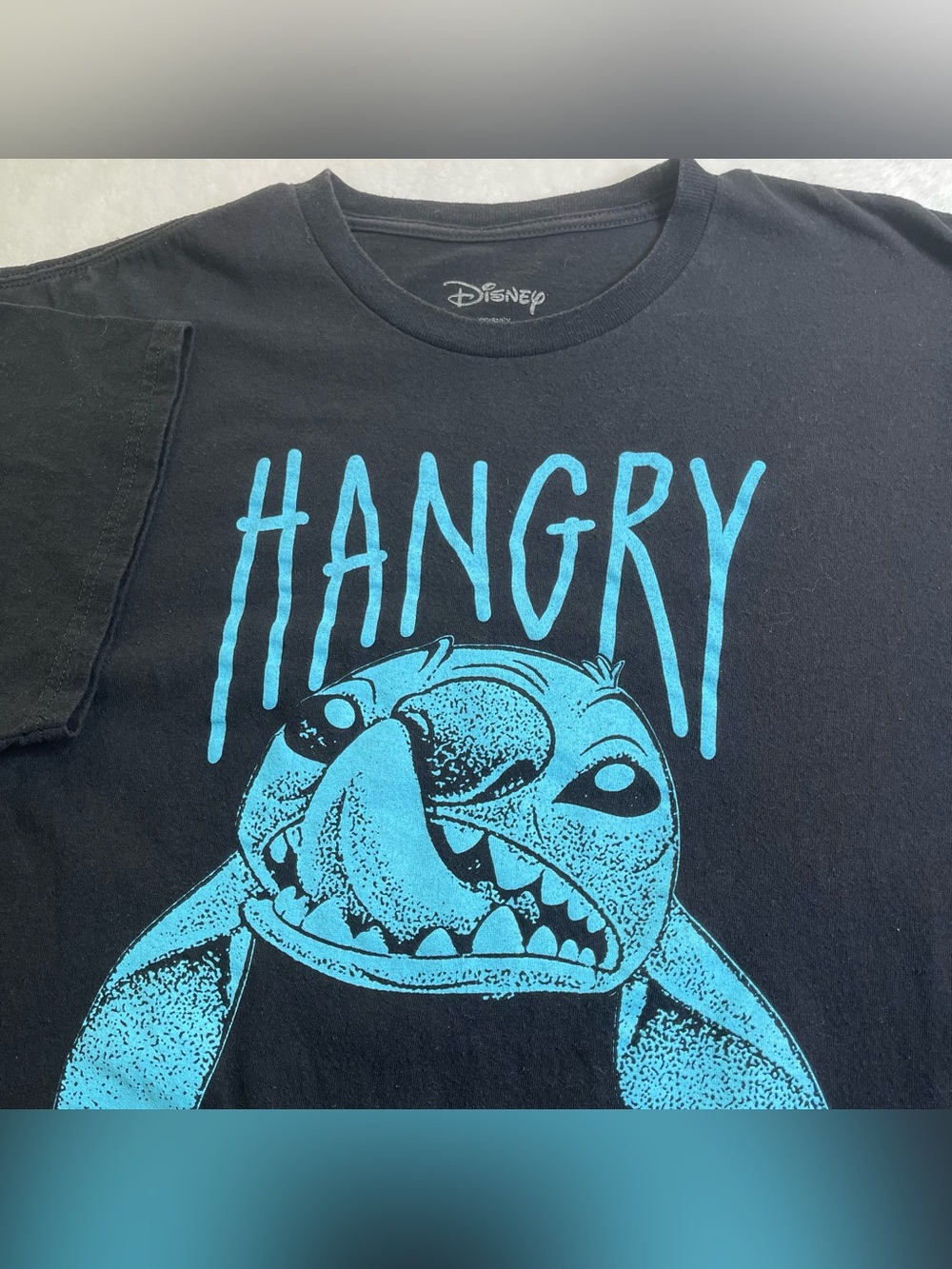 Disney Mens XL Black Lilo and Stitch Hangry Graphic Tee Short Sleeve Shirt